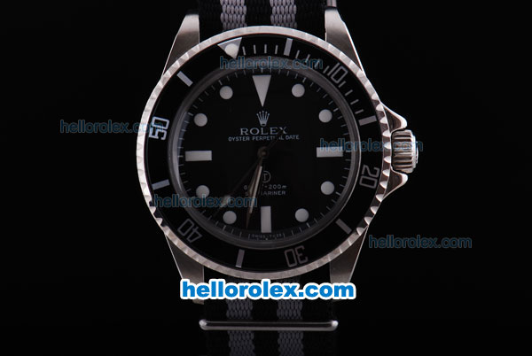 Rolex Submariner Automatic Movement Silver Case with Black Dial and Bezel-White Marking and Nylon Strap Vintage Edition - Click Image to Close